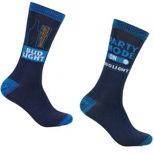 2 Pair Men’s Bud Light Logo Party Time Crew Socks Shoe Size 6-12